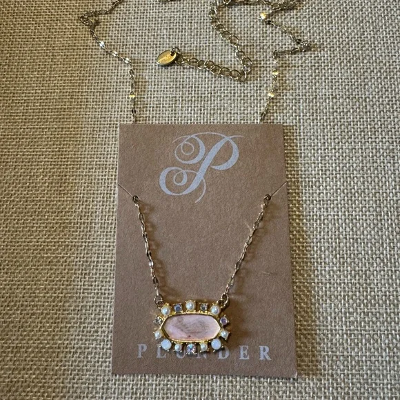 Plunder Gold Necklace with Pink Pearl and Crystal Pendant - Picture 1 of 5